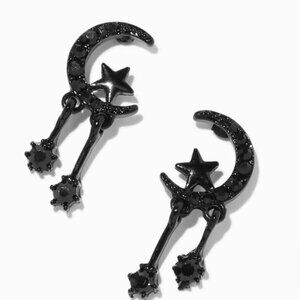 Icing 1" Crescent Moon Star Stud Earrings Black